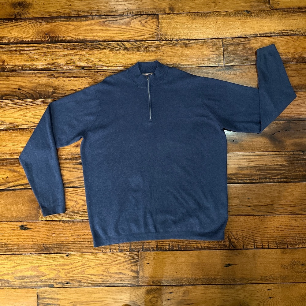 PETER MILLAR CROWN SPORT BLUE HALF ZIP COTTON BLEND MENS SWEATER SIZE XL